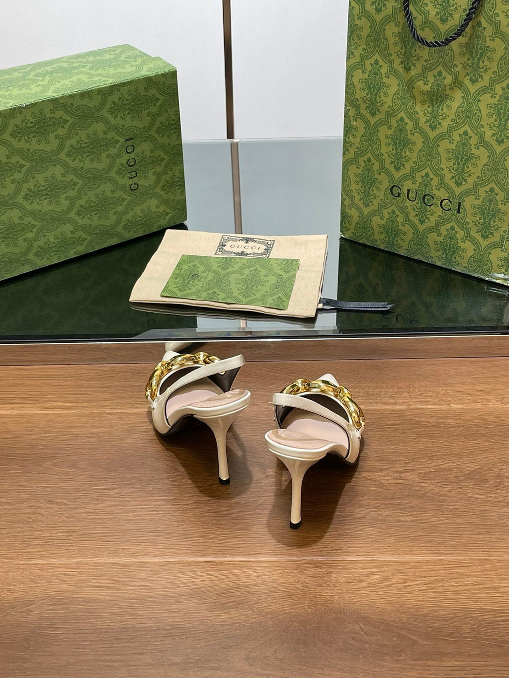 GG HIGH SLINGBACK 10.5 CM IN WHITE GLOSSY CALFSKIN