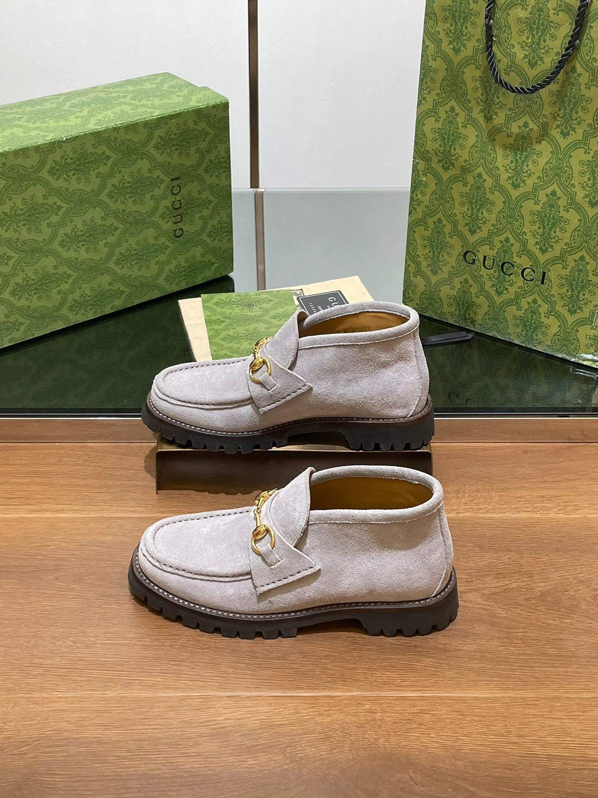 GG Ankle Boot With Horsebit 15 Grey Suede