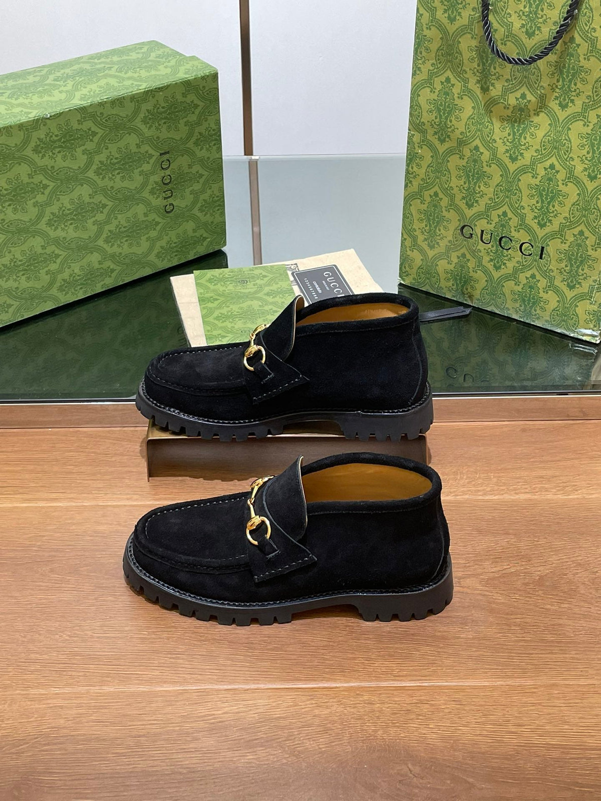 GG Ankle Boot With Horsebit 15 Black Suede