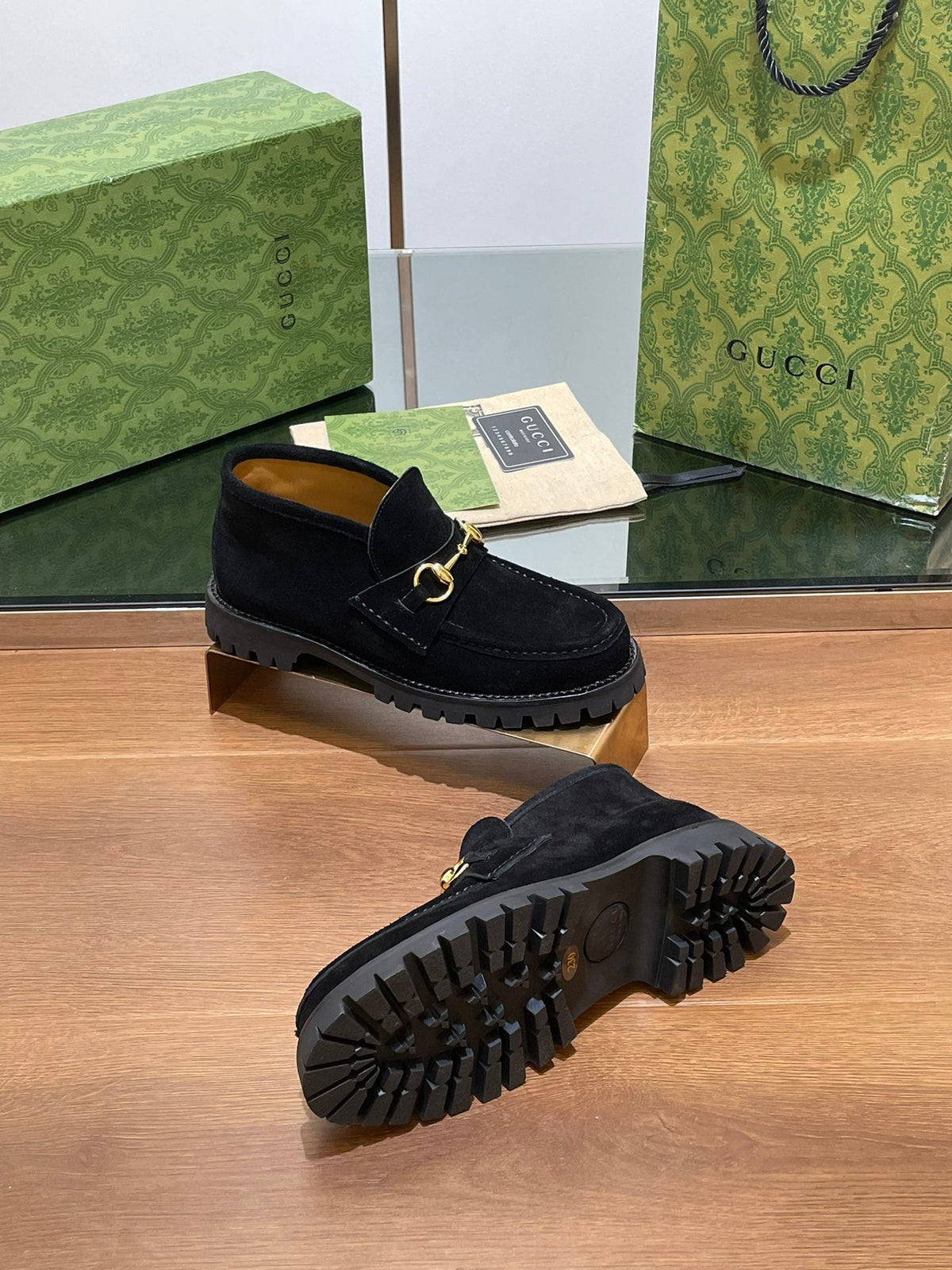 GG Ankle Boot With Horsebit 15 Black Suede
