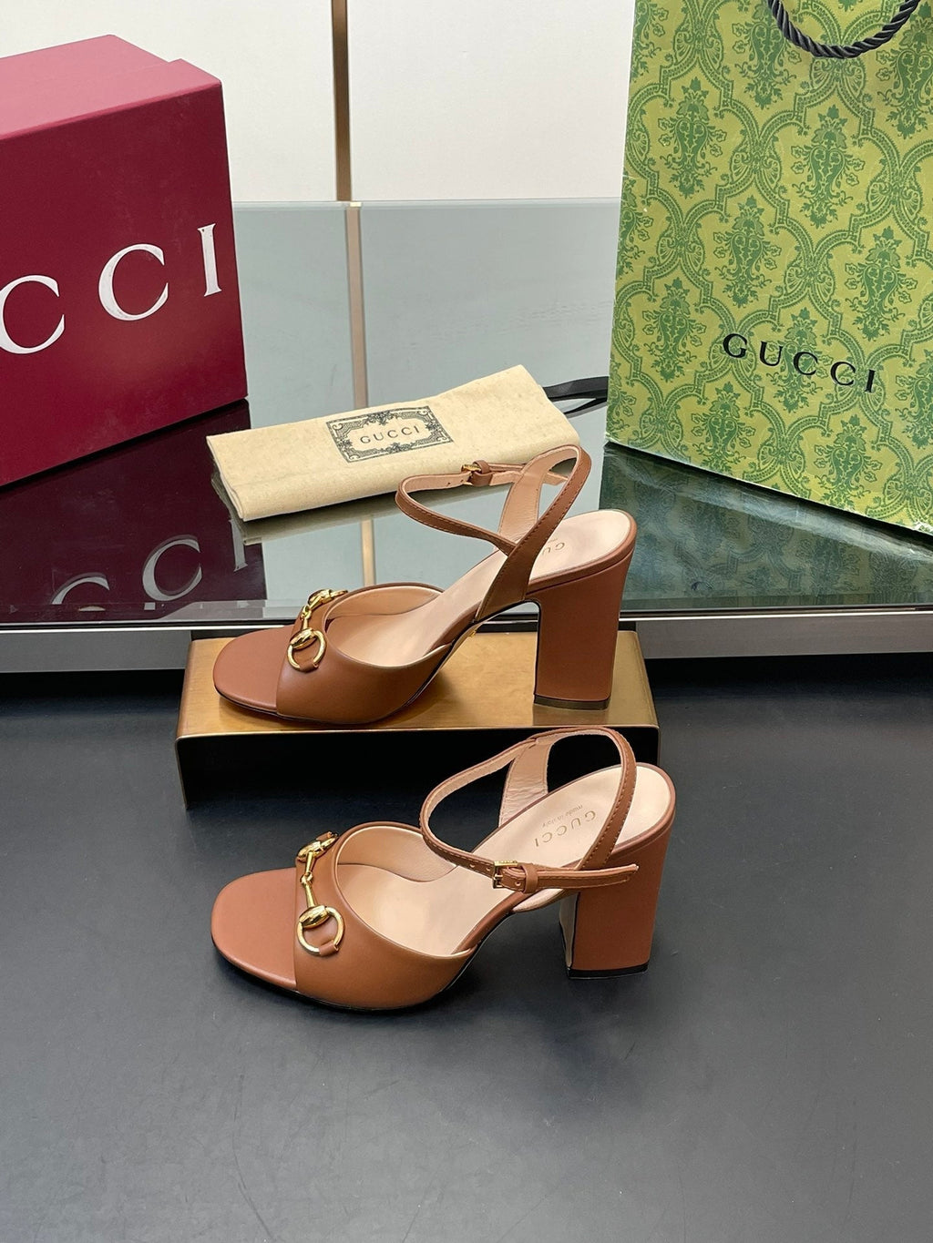 GG Women Horsebit High Heel Sandal Open Toe Gold Sheepskin 149211