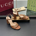 GG Women Horsebit High Heel Sandal Open Toe Gold Sheepskin 149211