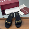 GG Horsebit Slide Sandals Black Canvas 646550