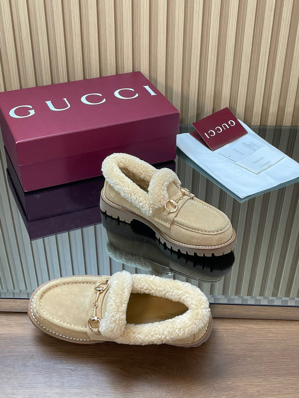 Gucci 2025 Horsebit Loafer Beige Suede Wool 563048