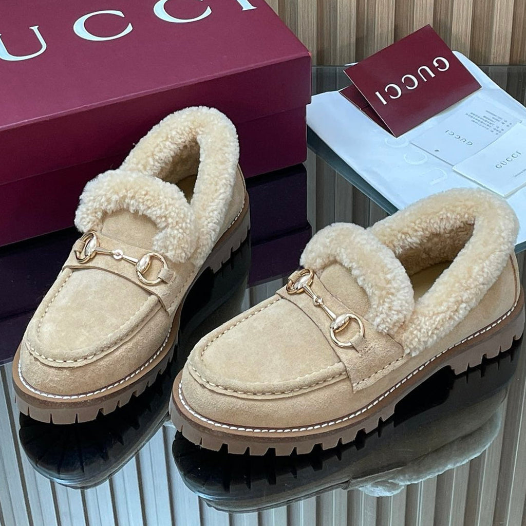 Gucci 2025 Horsebit Loafer Beige Suede Wool 563048