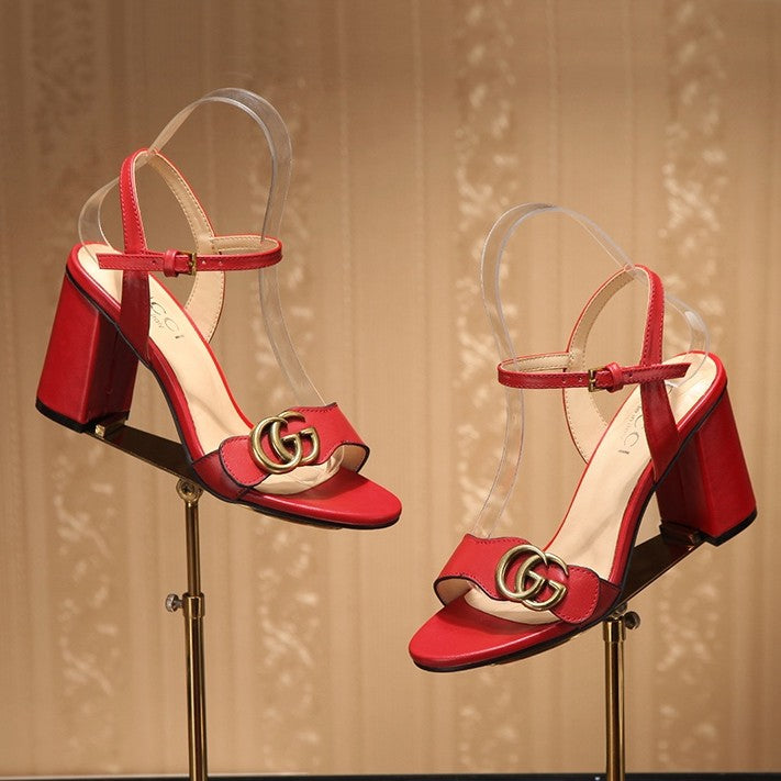 GG Marmont Ankle Strap Sandal 8cm Red Sheepskin 342565