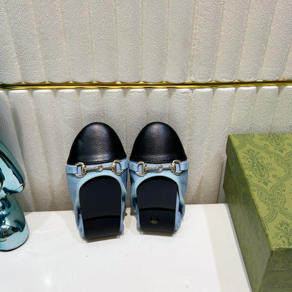 GG BALLET SUPER SLIM BUCKLE BLACK AND SKY LAMBSKIN