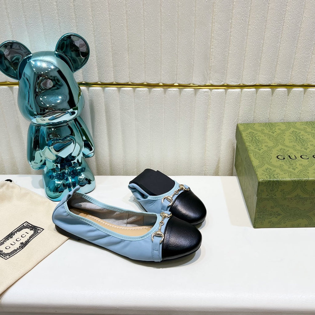 GG BALLET SUPER SLIM BUCKLE BLACK AND SKY LAMBSKIN