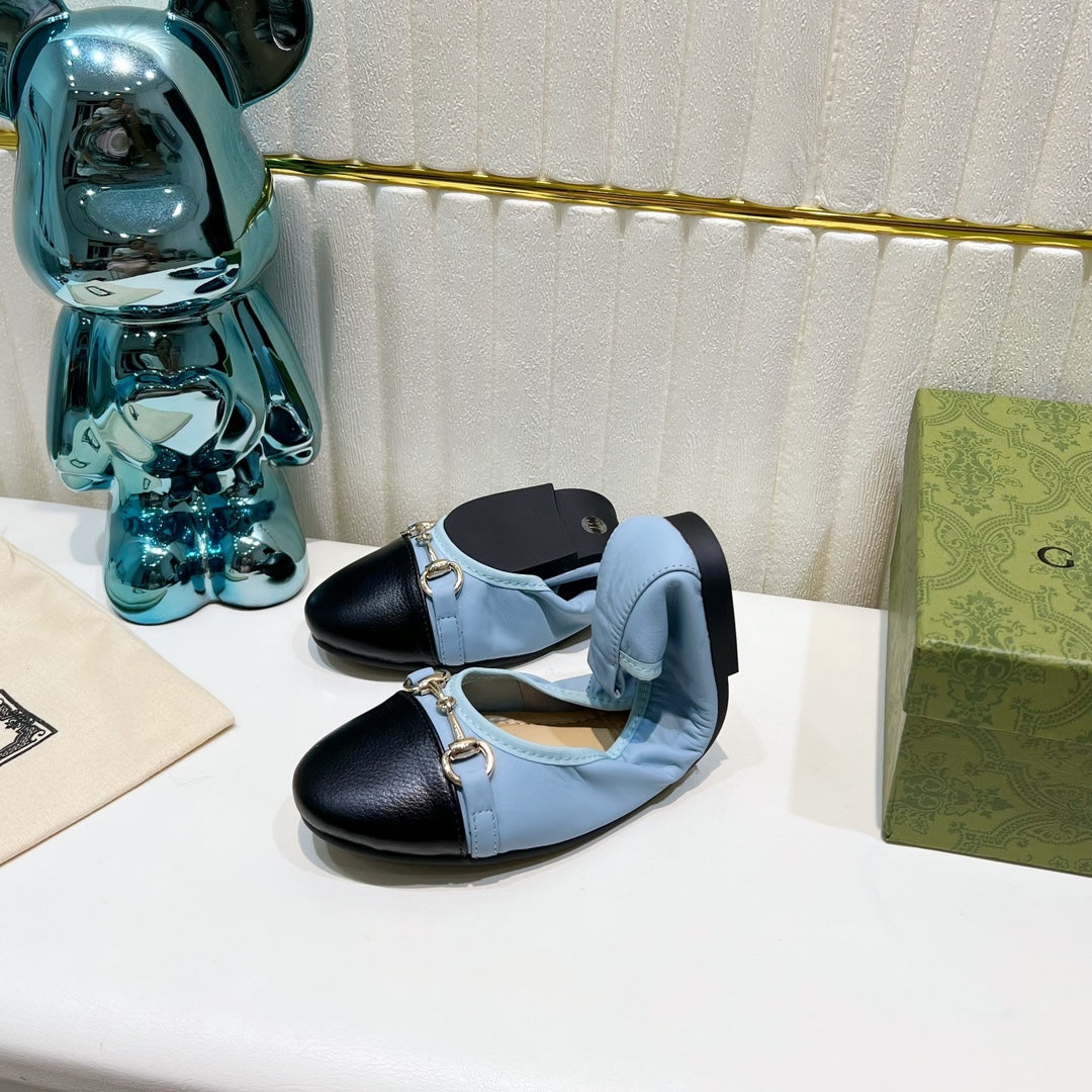 GG BALLET SUPER SLIM BUCKLE BLACK AND SKY LAMBSKIN