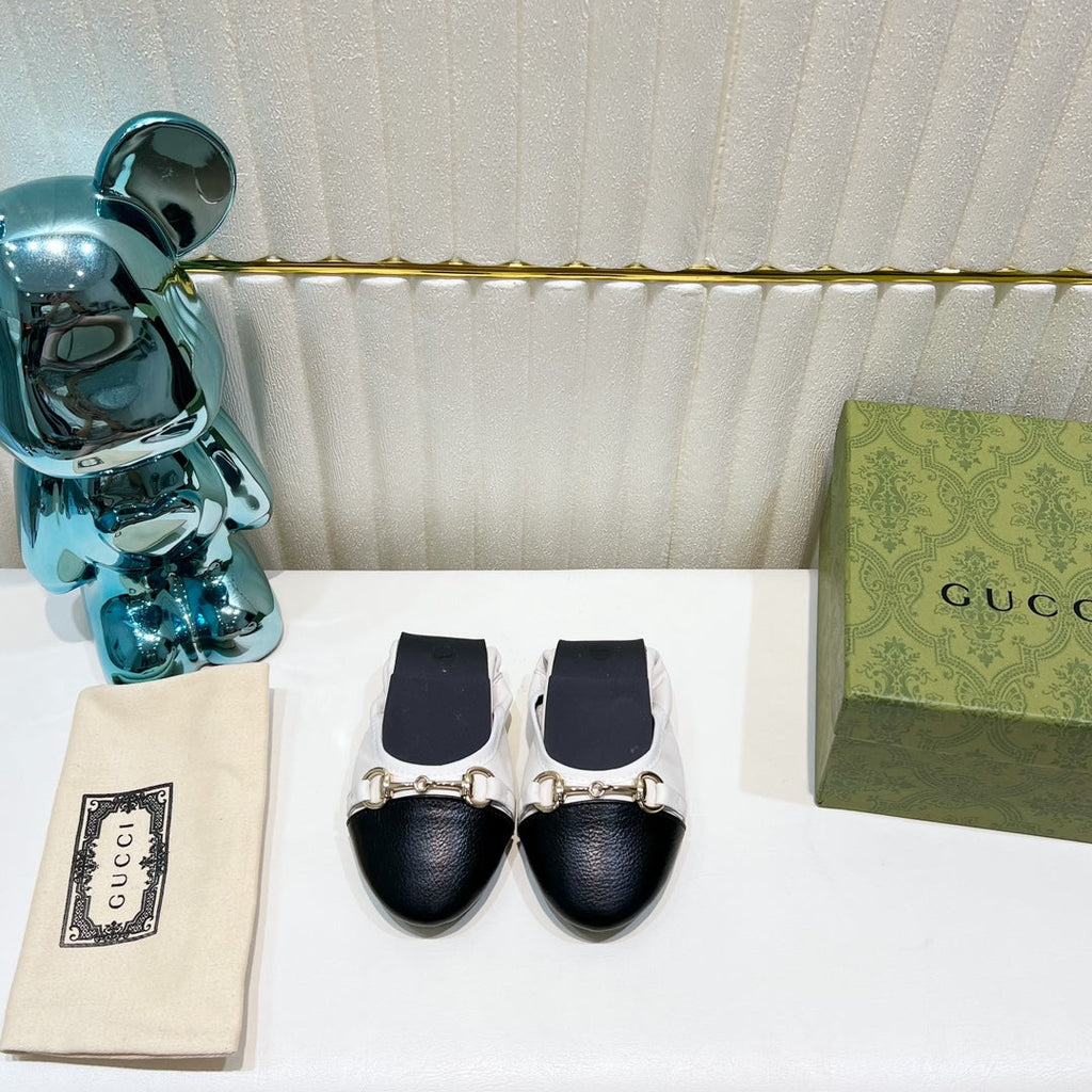GG BALLET SUPER SLIM BUCKLE BLACK AND WHITE LAMBSKIN