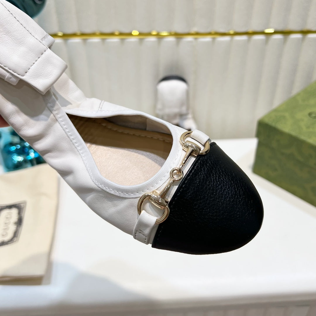 GG BALLET SUPER SLIM BUCKLE BLACK AND WHITE LAMBSKIN