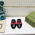 GG BALLET SUPER SLIM BUCKLE BLACK AND CRIMSON LAMBSKIN
