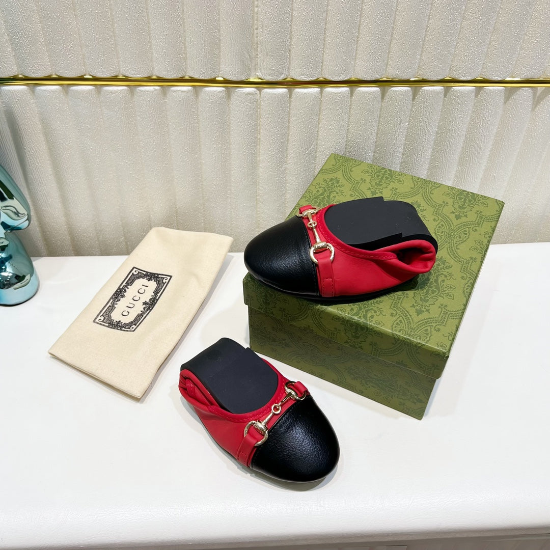 GG BALLET SUPER SLIM BUCKLE BLACK AND CRIMSON LAMBSKIN