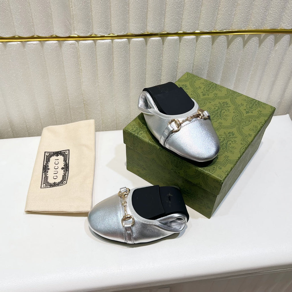 GG BALLET SUPER SLIM BUCKLE SILVER LAMBSKIN