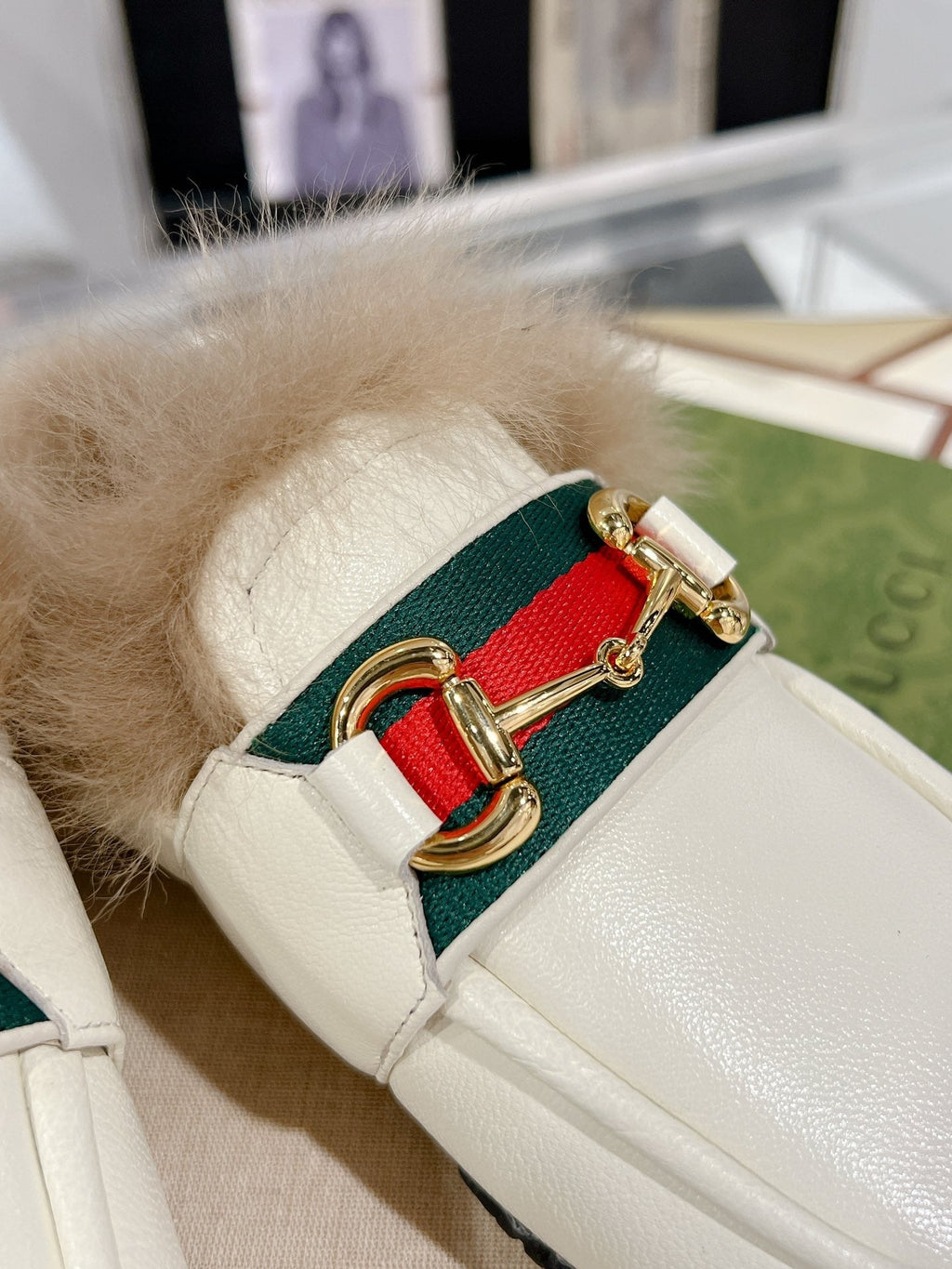HORSEBIT MULE WITH WEB IN WHITE CALFSKIN MIX MINK FUR
