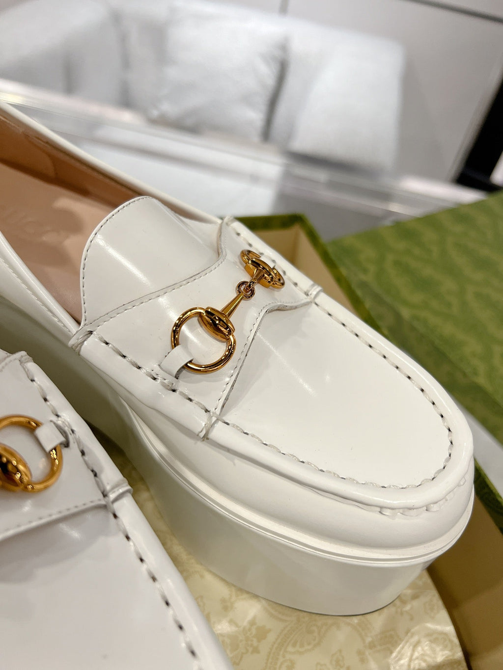 GG HORSEBIT PLATFORM LOAFER WHITE CALFSKIN