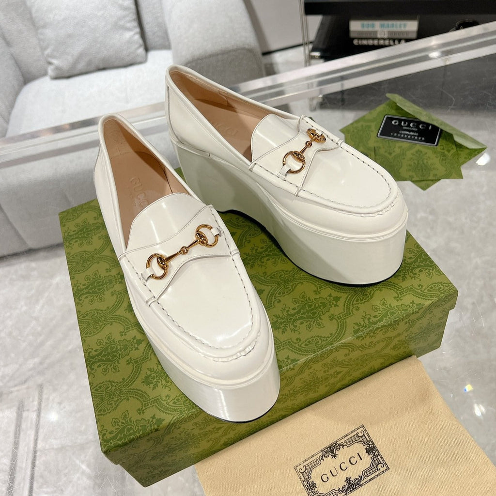 GG HORSEBIT PLATFORM LOAFER WHITE CALFSKIN