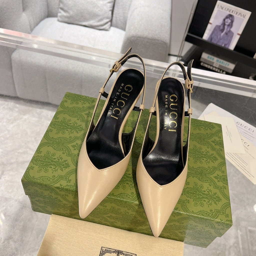GG SLINGBACK HIGH HEEL PUMP CREAM CALFSKIN