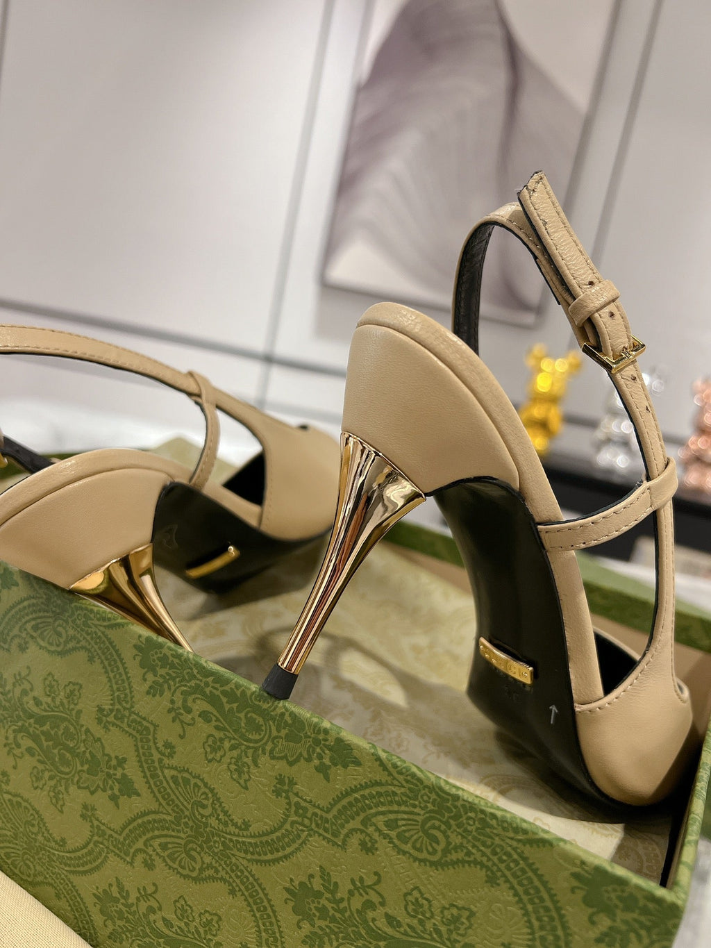 GG SLINGBACK HIGH HEEL PUMP CREAM CALFSKIN