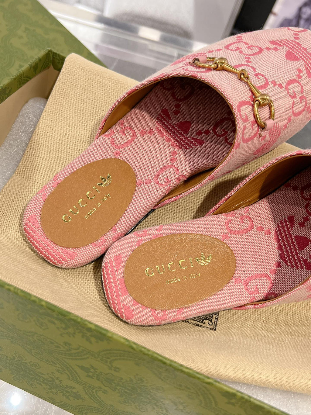 GG & ADIDAS MULE HORSEBIT BUCKLE LIGHT PINK CANVAS