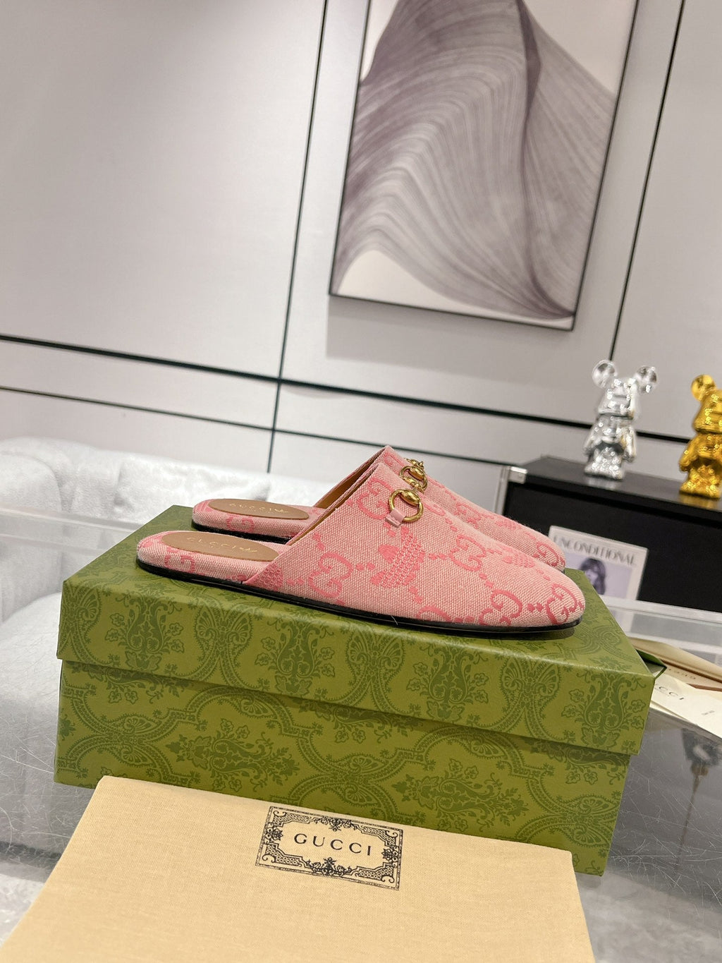 GG & ADIDAS MULE HORSEBIT BUCKLE LIGHT PINK CANVAS