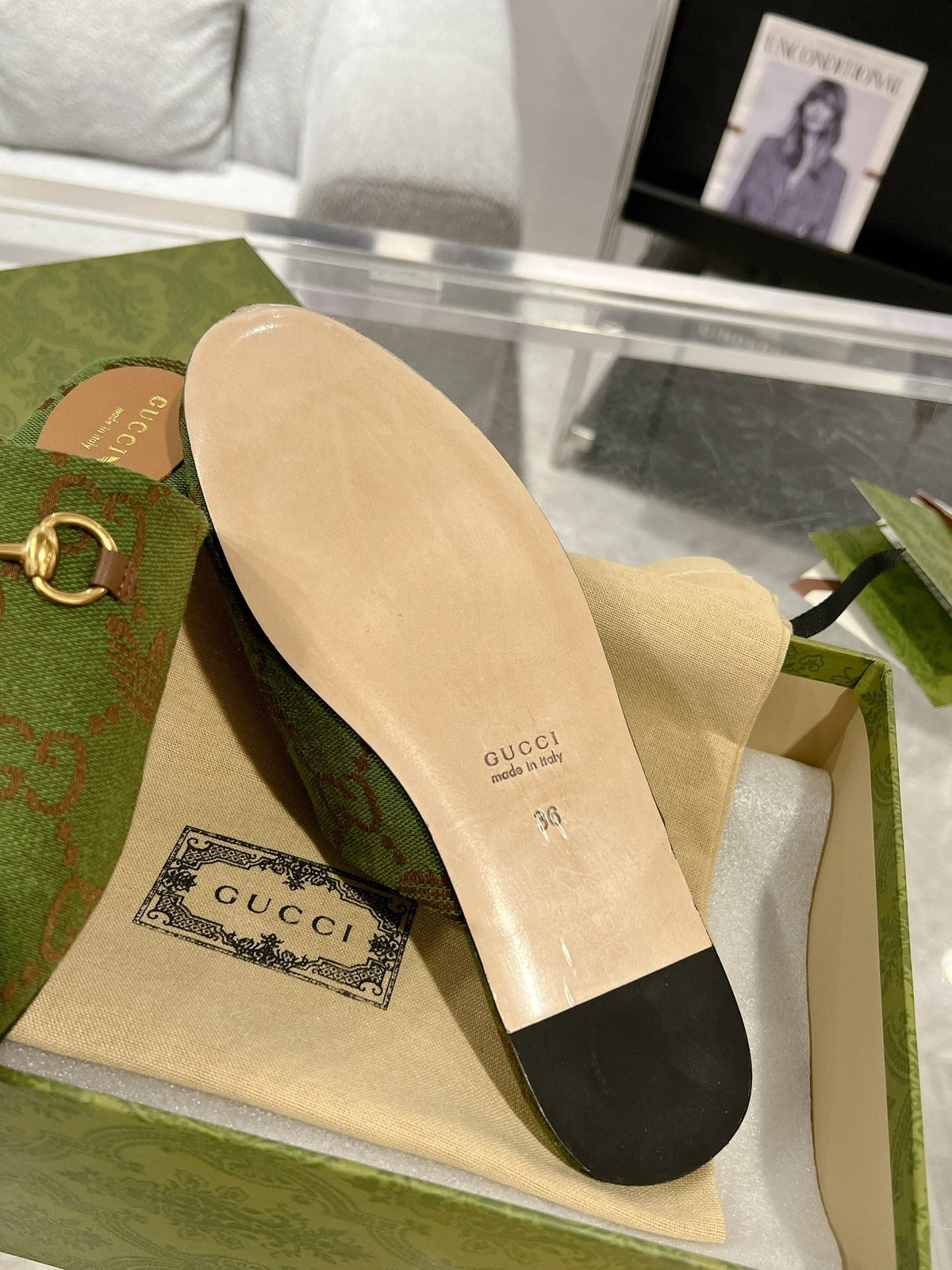 GG & ADIDAS MULE HORSEBIT BUCKLE OLIVE CANVAS