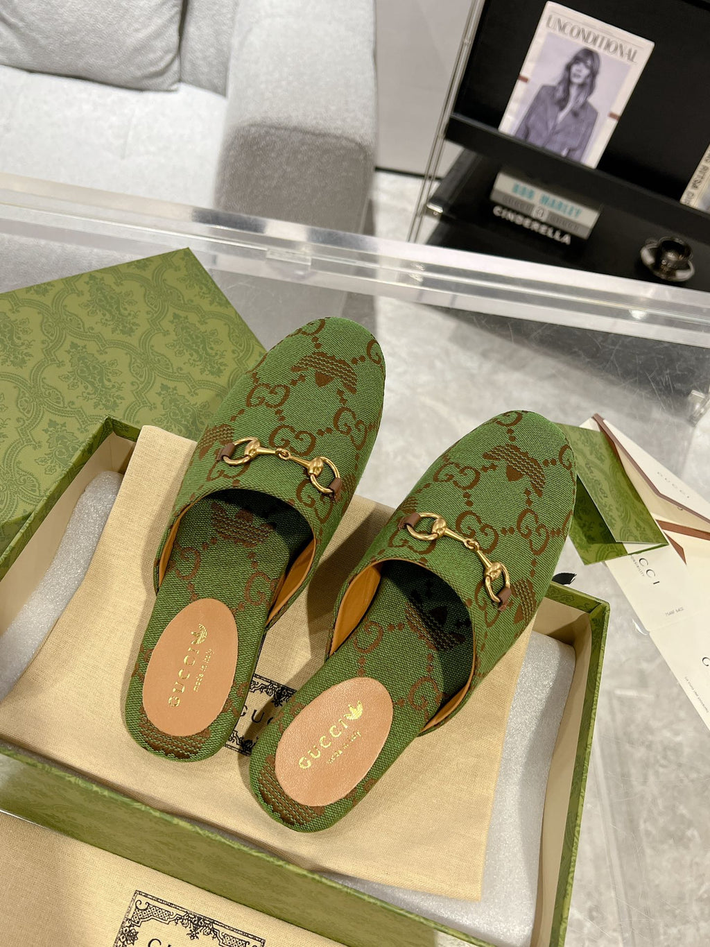 GG & ADIDAS MULE HORSEBIT BUCKLE OLIVE CANVAS