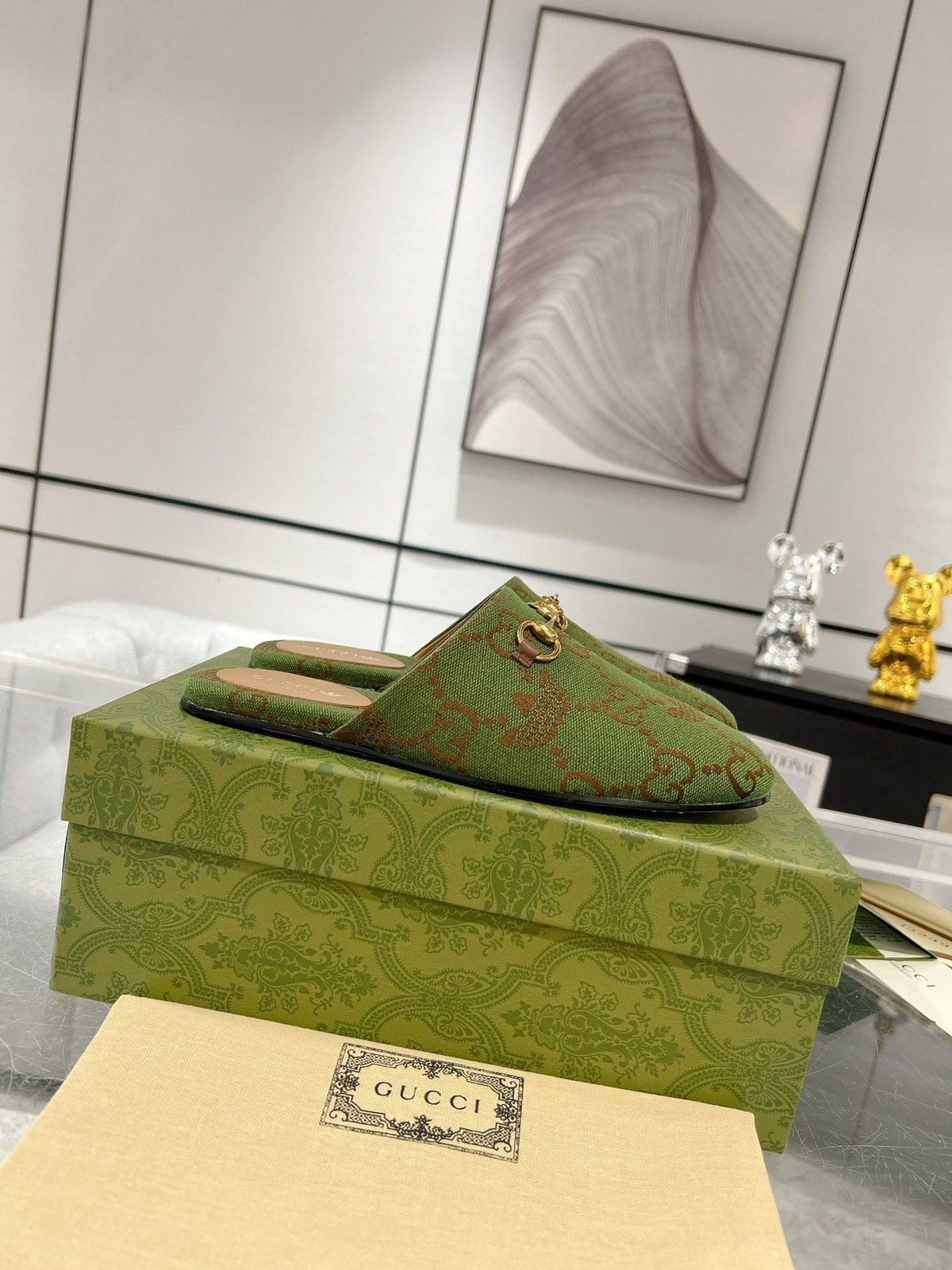 GG & ADIDAS MULE HORSEBIT BUCKLE OLIVE CANVAS