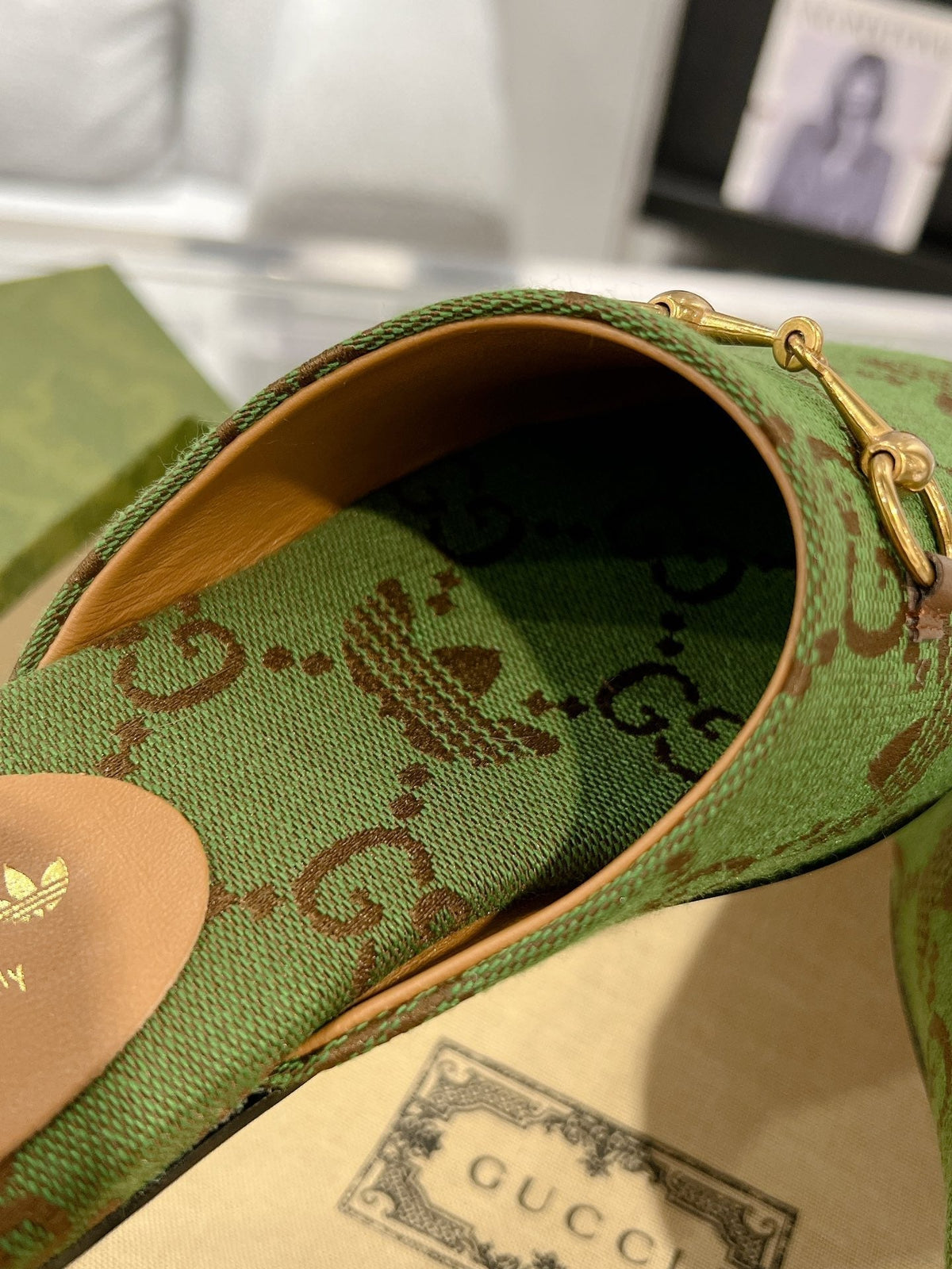 GG & ADIDAS MULE HORSEBIT BUCKLE OLIVE CANVAS