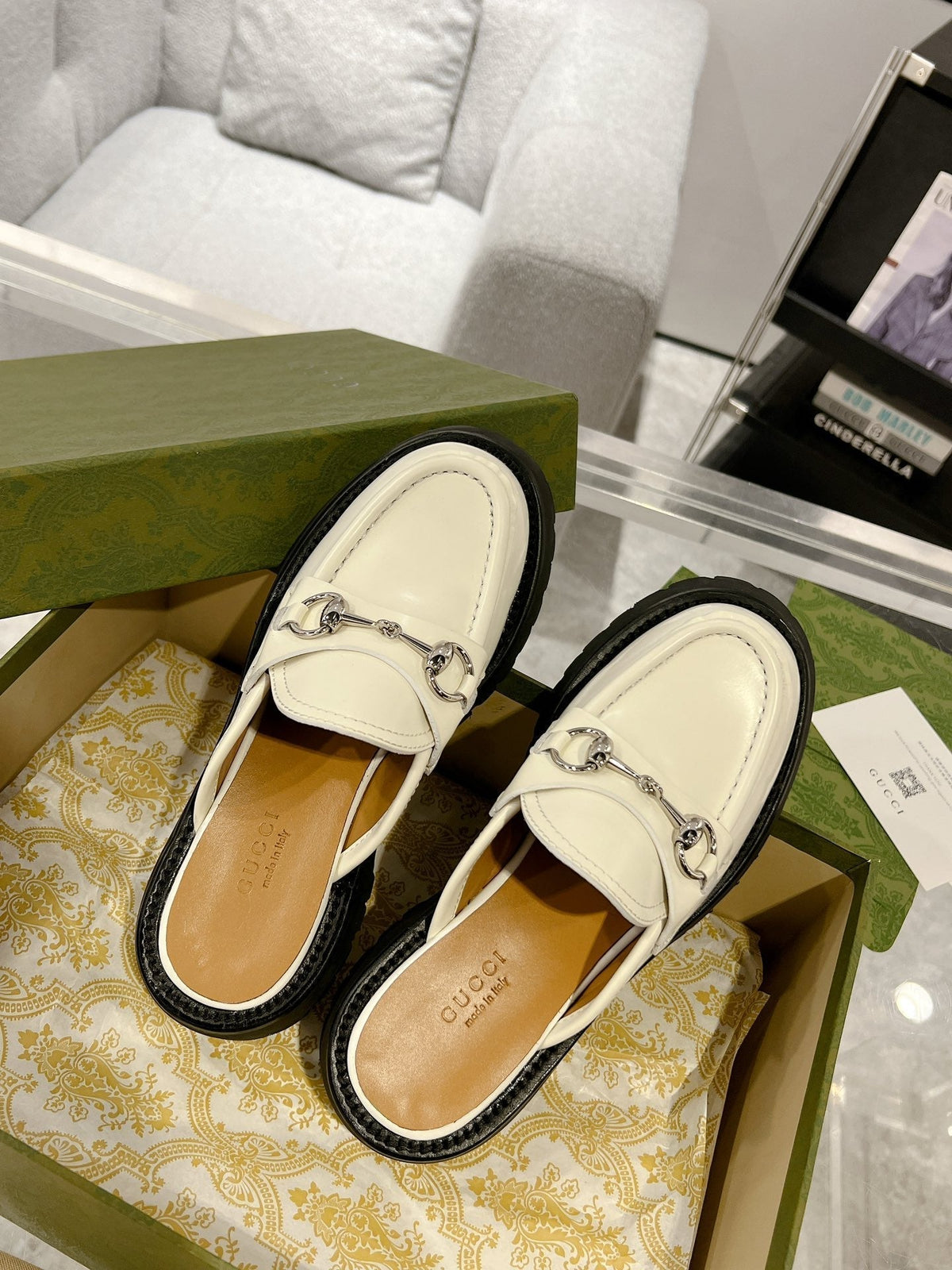 GG MULE WITH HORSEBIT WHITE CALFSKIN
