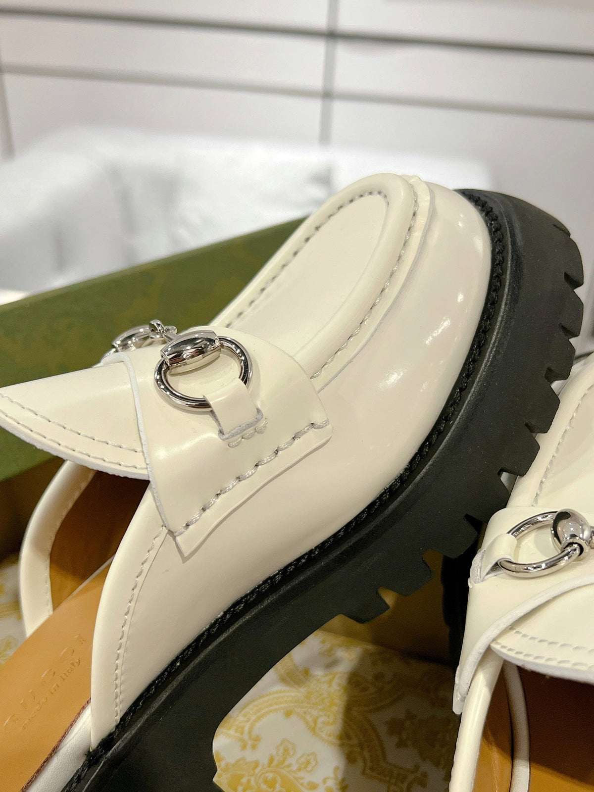 GG MULE WITH HORSEBIT WHITE CALFSKIN