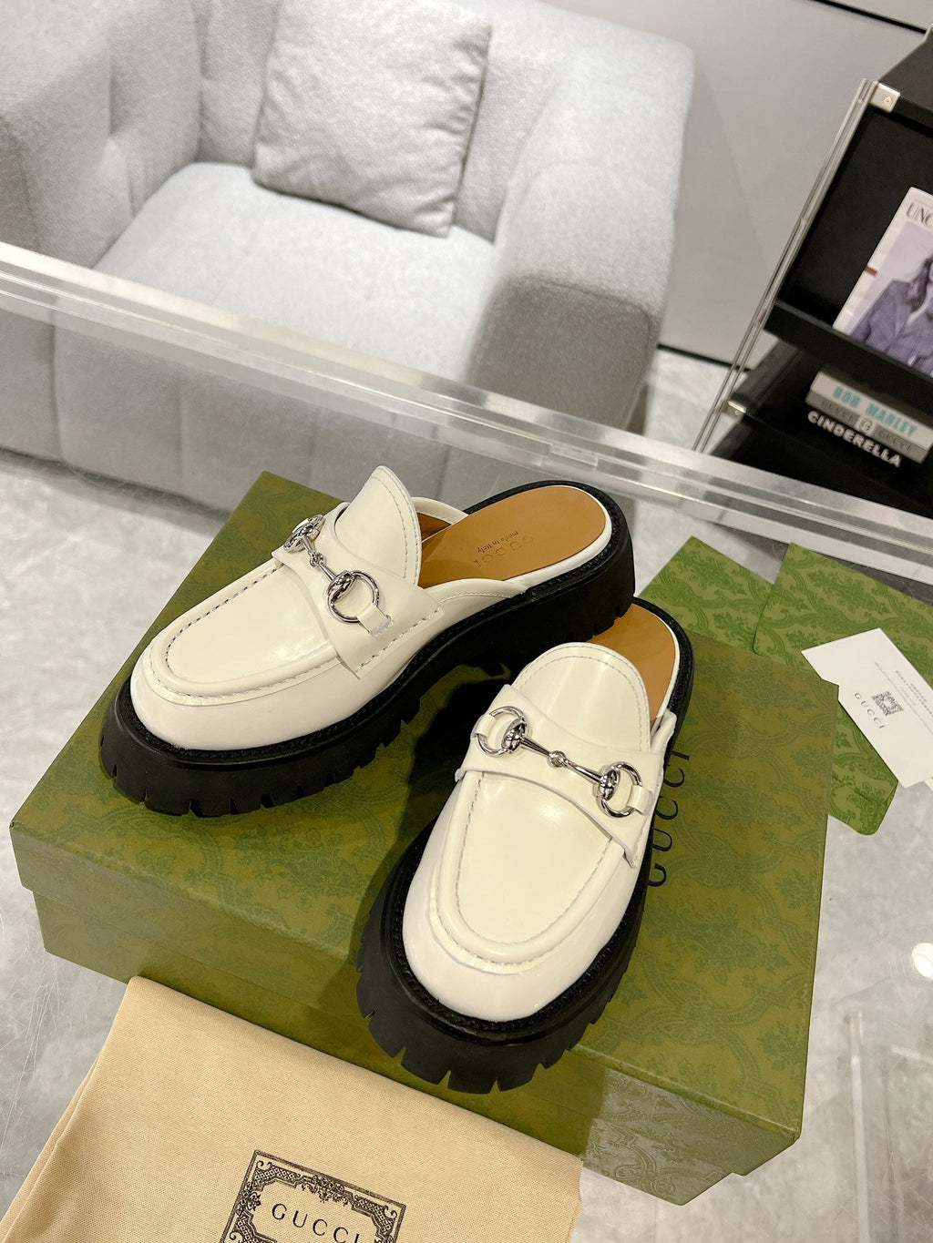GG MULE WITH HORSEBIT WHITE CALFSKIN