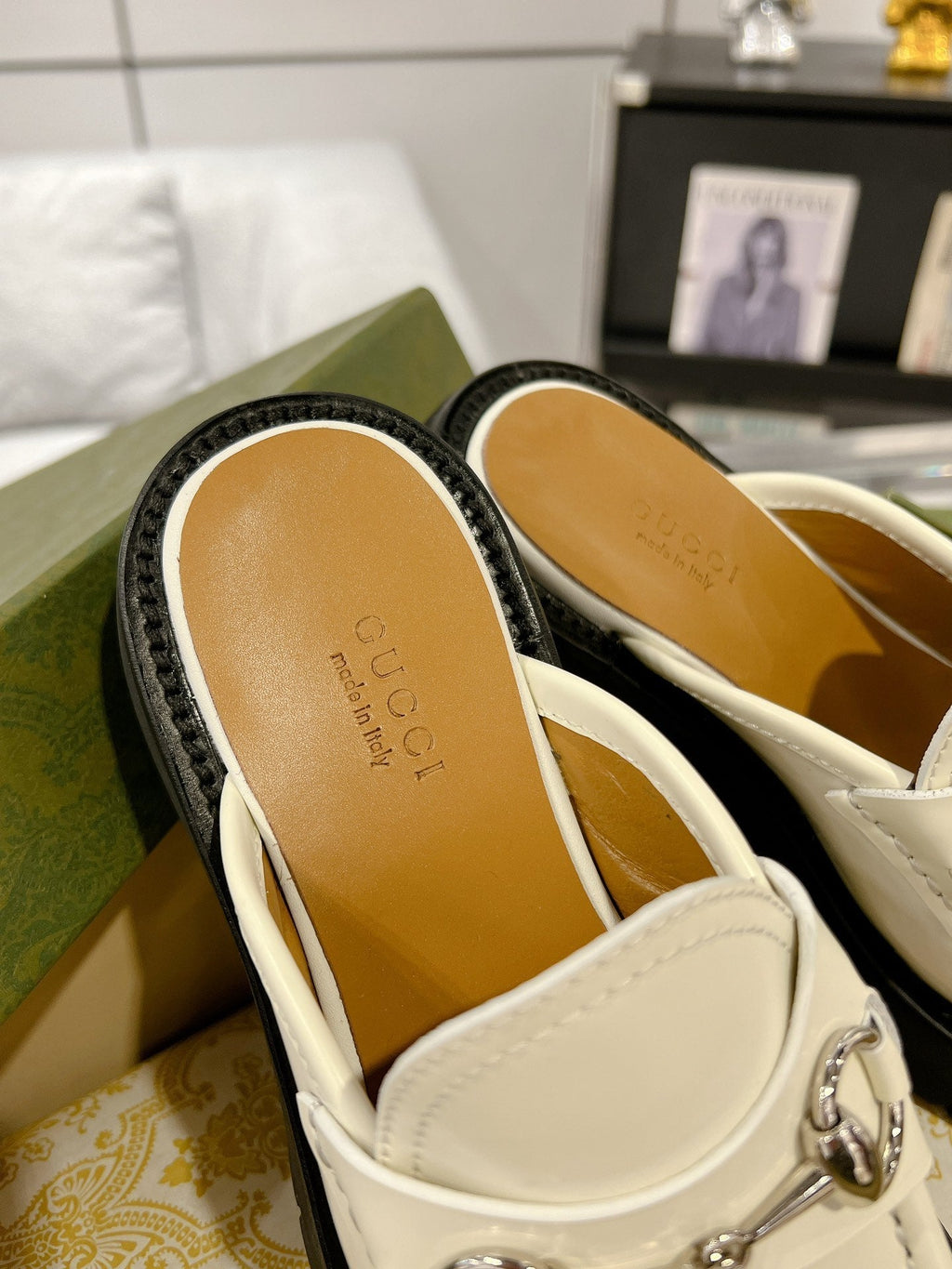GG MULE WITH HORSEBIT WHITE CALFSKIN