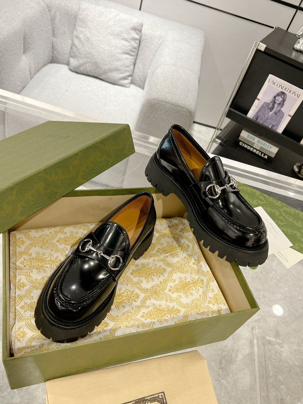 GG LOAFER WITH HORSEBIT GLOSSY BLACK CALFSKIN