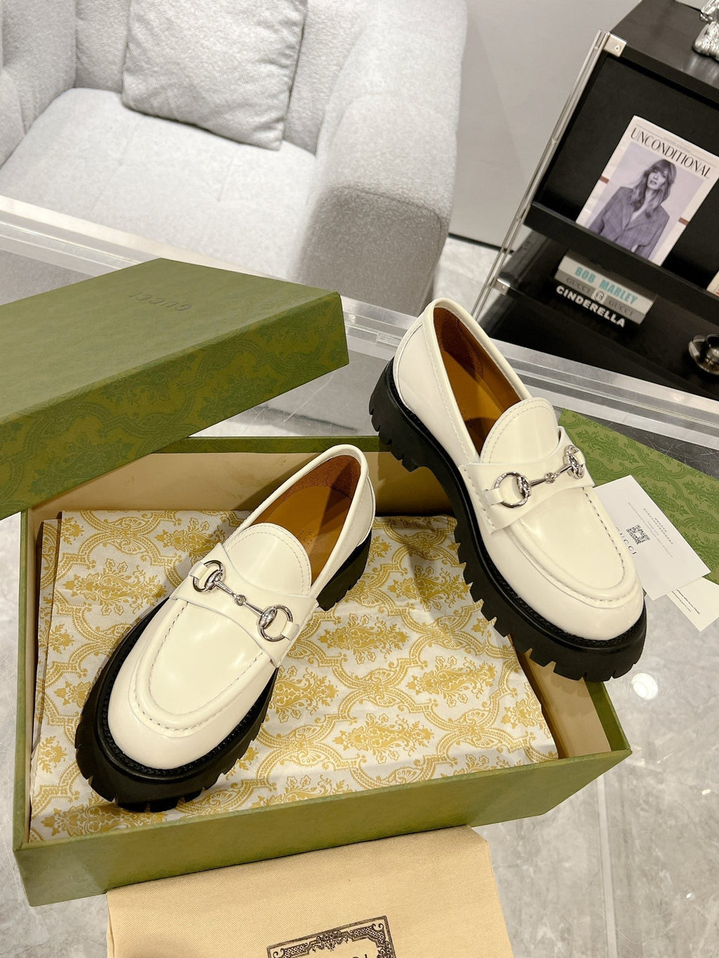 GG LOAFER WITH HORSEBIT WHITE CALFSKIN