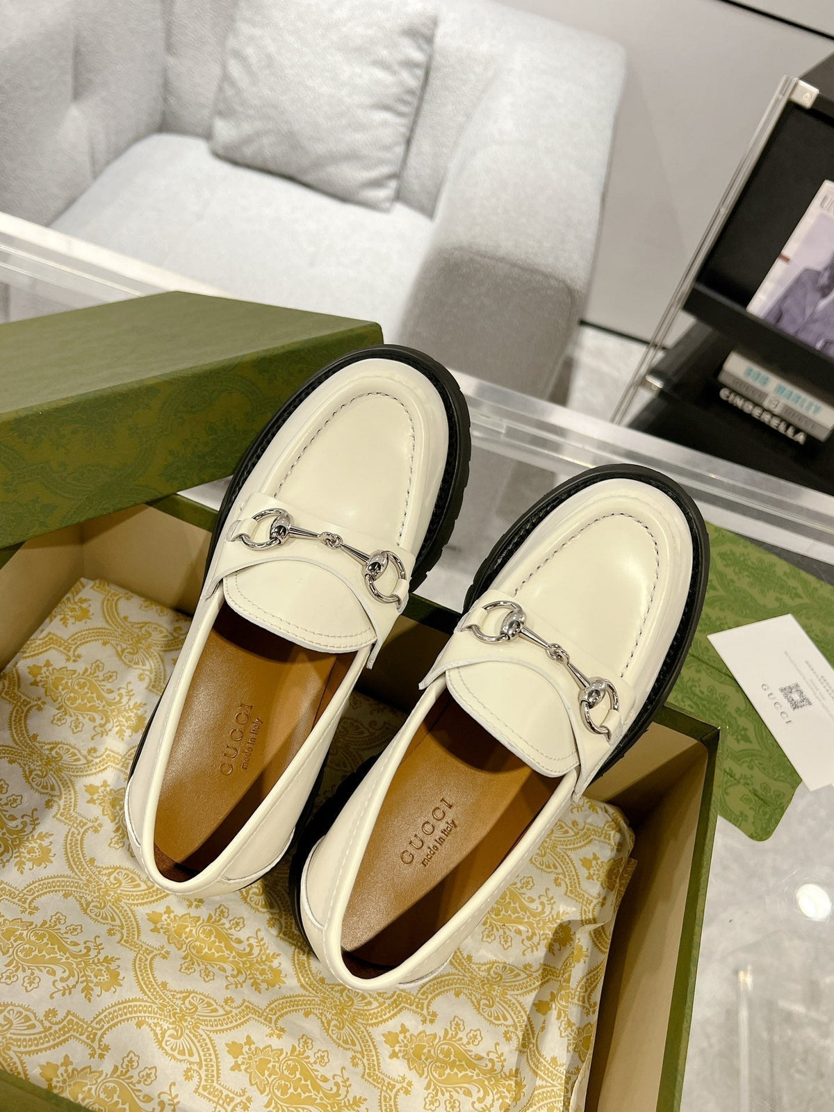GG LOAFER WITH HORSEBIT WHITE CALFSKIN