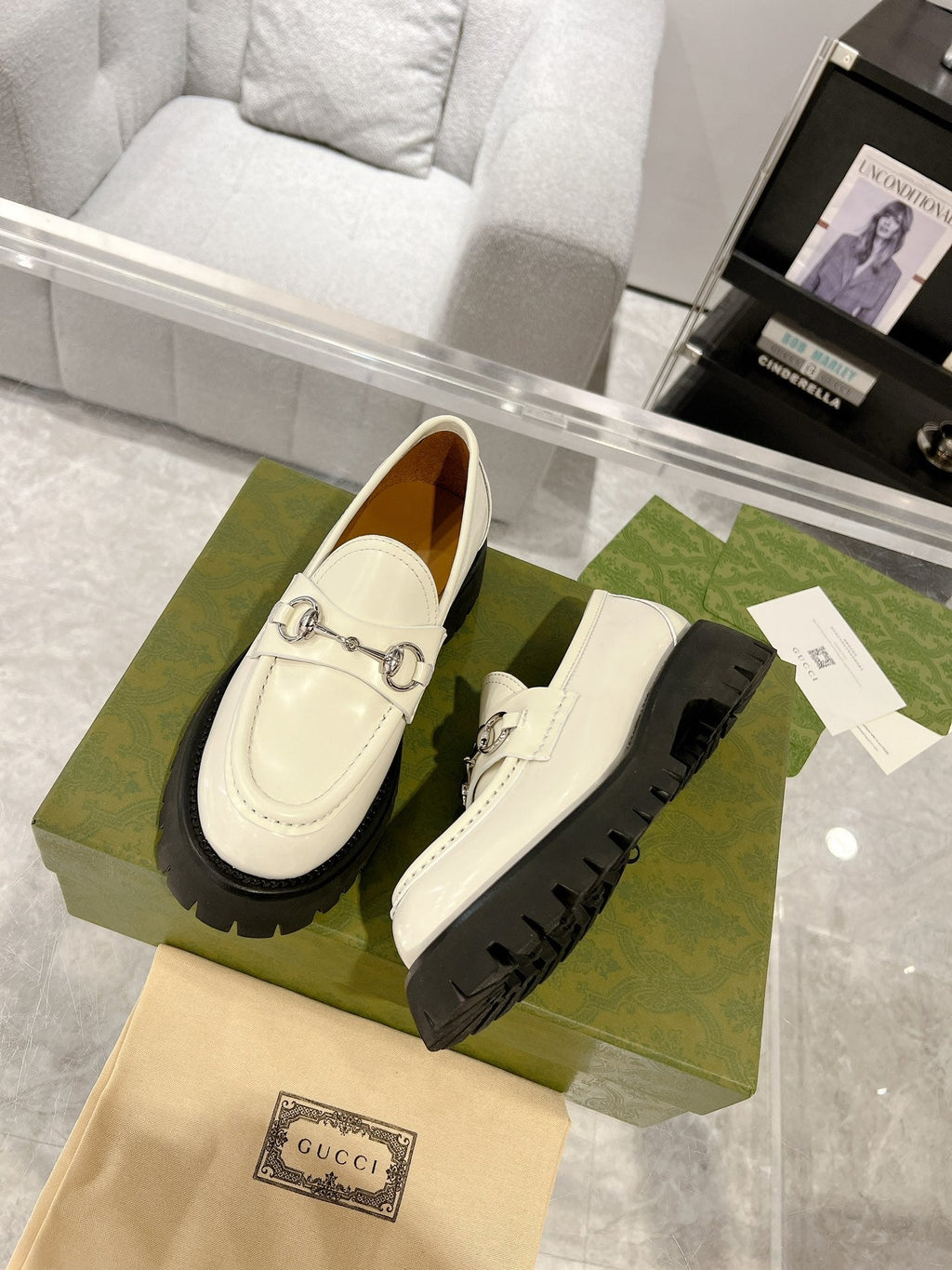 GG LOAFER WITH HORSEBIT WHITE CALFSKIN