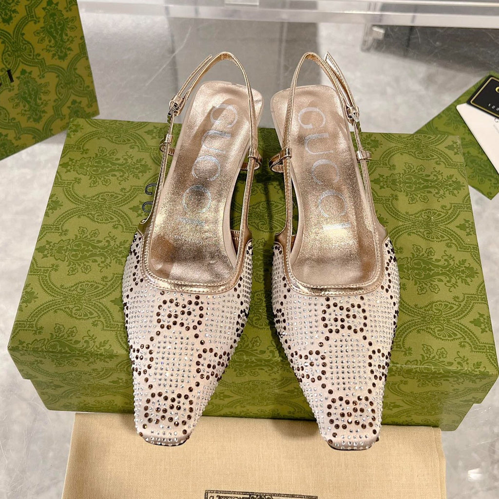 GG CRYSTALS SLINGBACK PUMP CREAM FABRIC