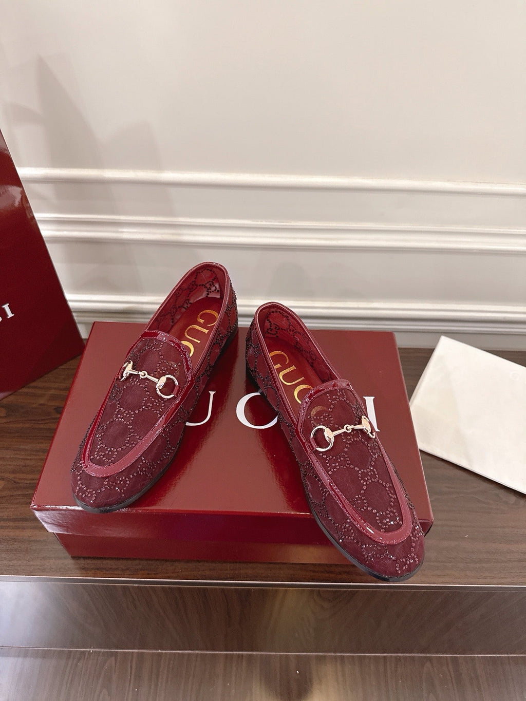 GG Jordaan Loafer Dark Red Mesh With Crystal