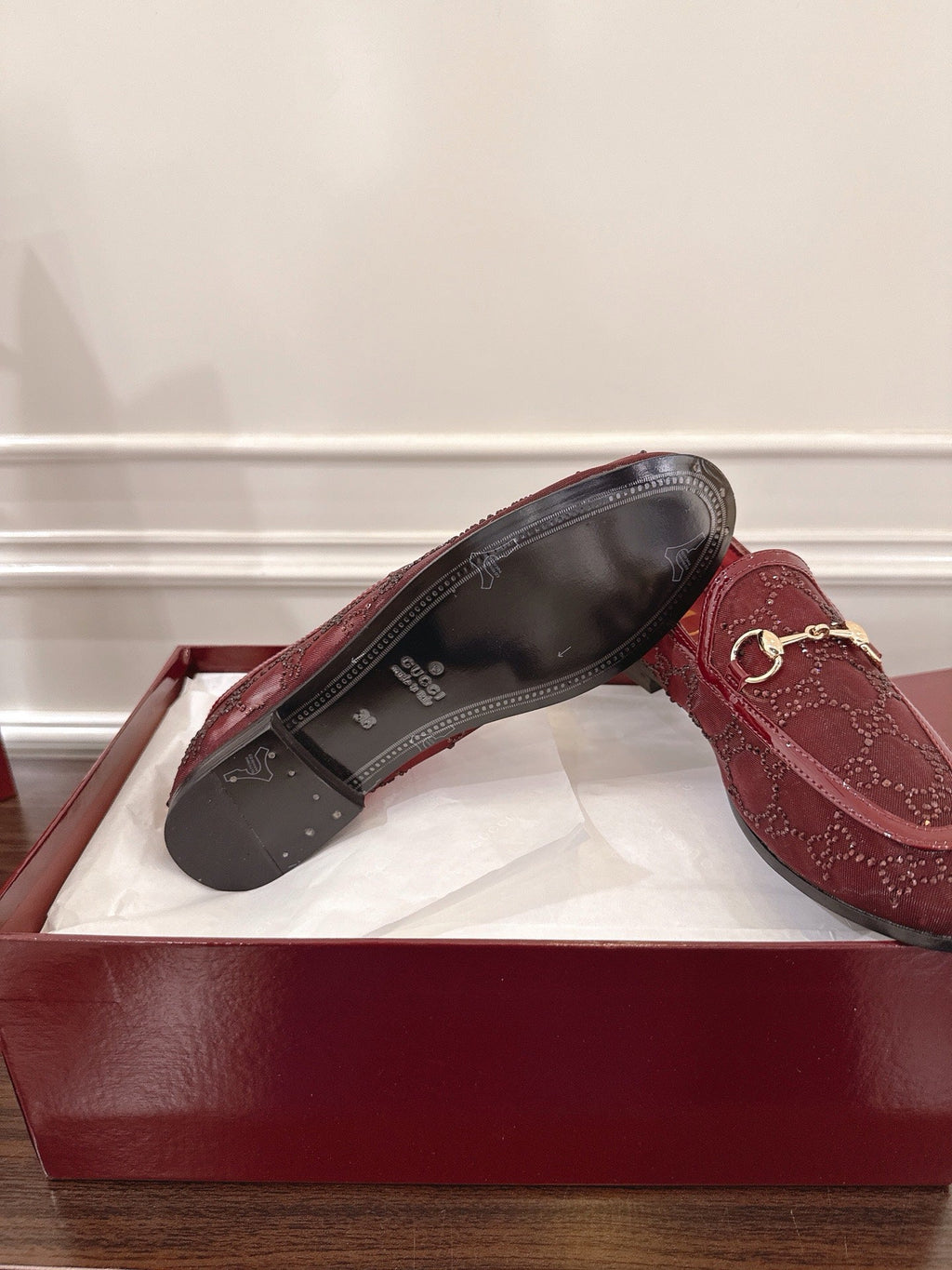 GG Jordaan Loafer Dark Red Mesh With Crystal