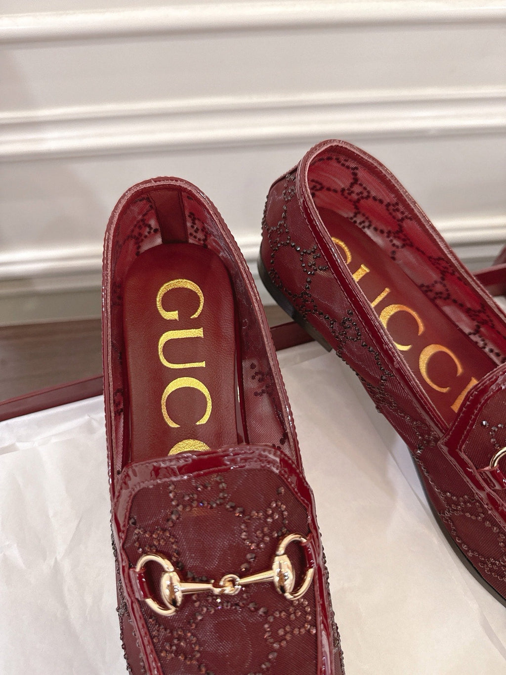 GG Jordaan Loafer Dark Red Mesh With Crystal