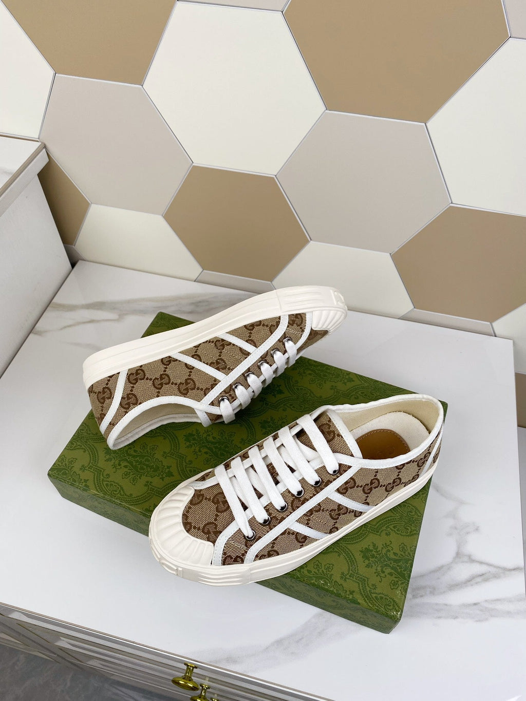 GG JULIO SNEAKER WITH WEB BROWN PATTERNED CANVAS