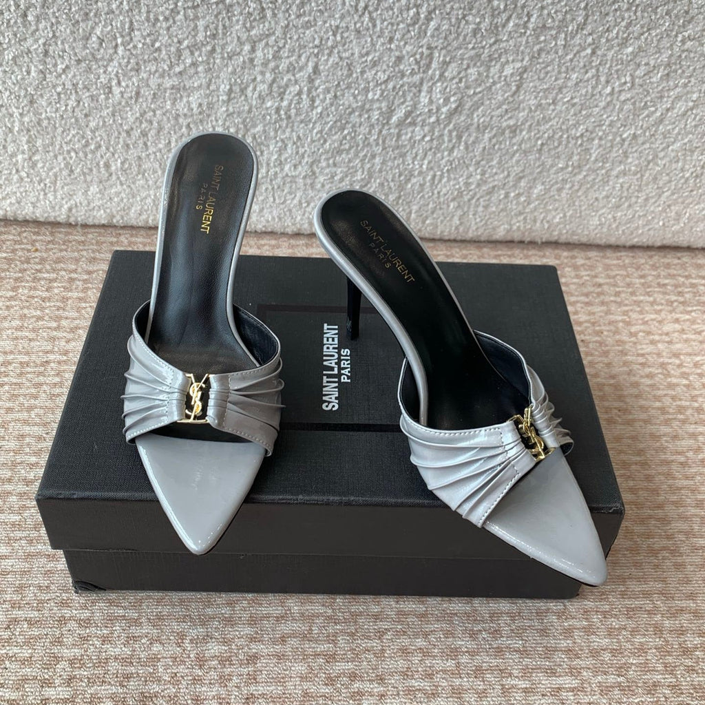 SL Babylone Sandal Heeled 10cm Grey Patent Calfskin