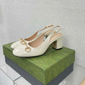 GG WOMEN'S HORSEBIT SLINGBACK 65MM IN WHITE CALFSKIN
