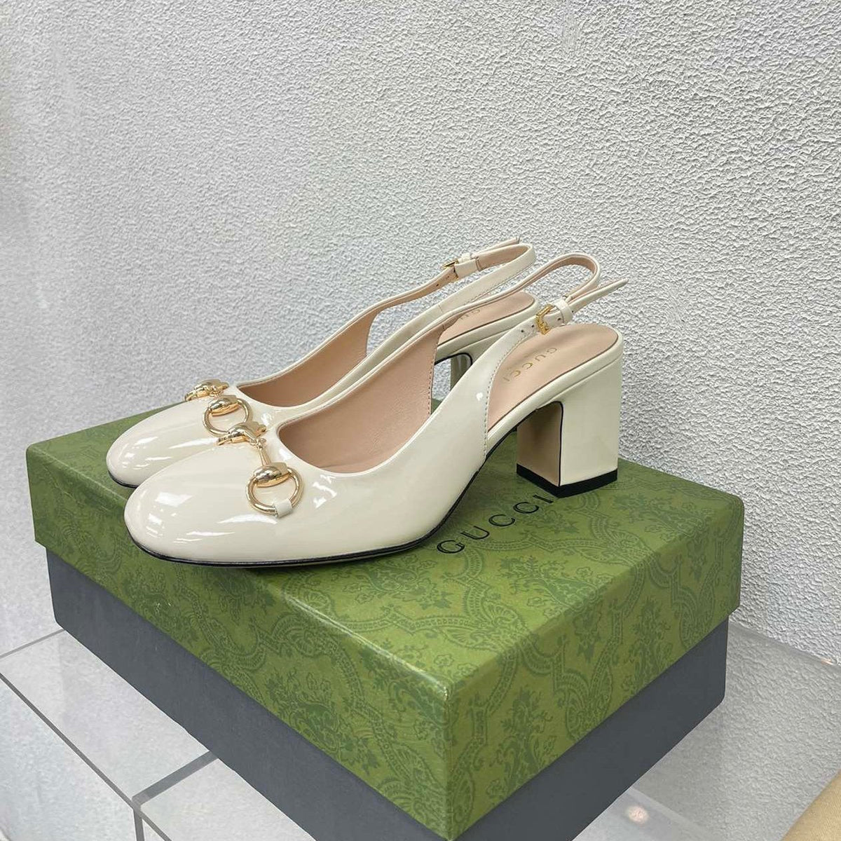 GG WOMEN'S HORSEBIT SLINGBACK 65MM IN WHITE CALFSKIN