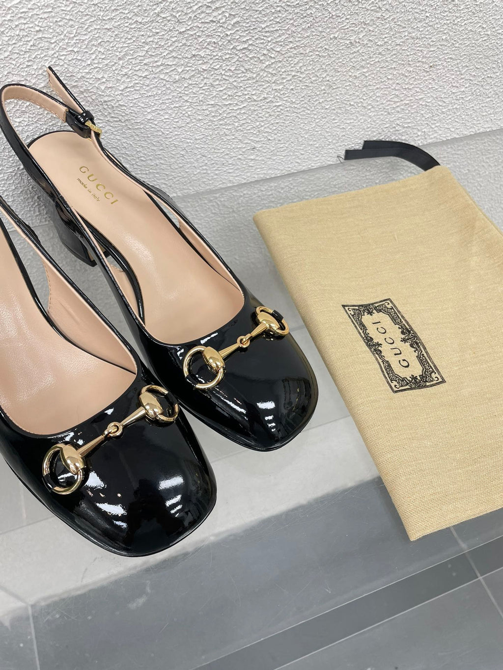 GG WOMEN'S HORSEBIT SLINGBACK 65MM IN BLACK CALFSKIN