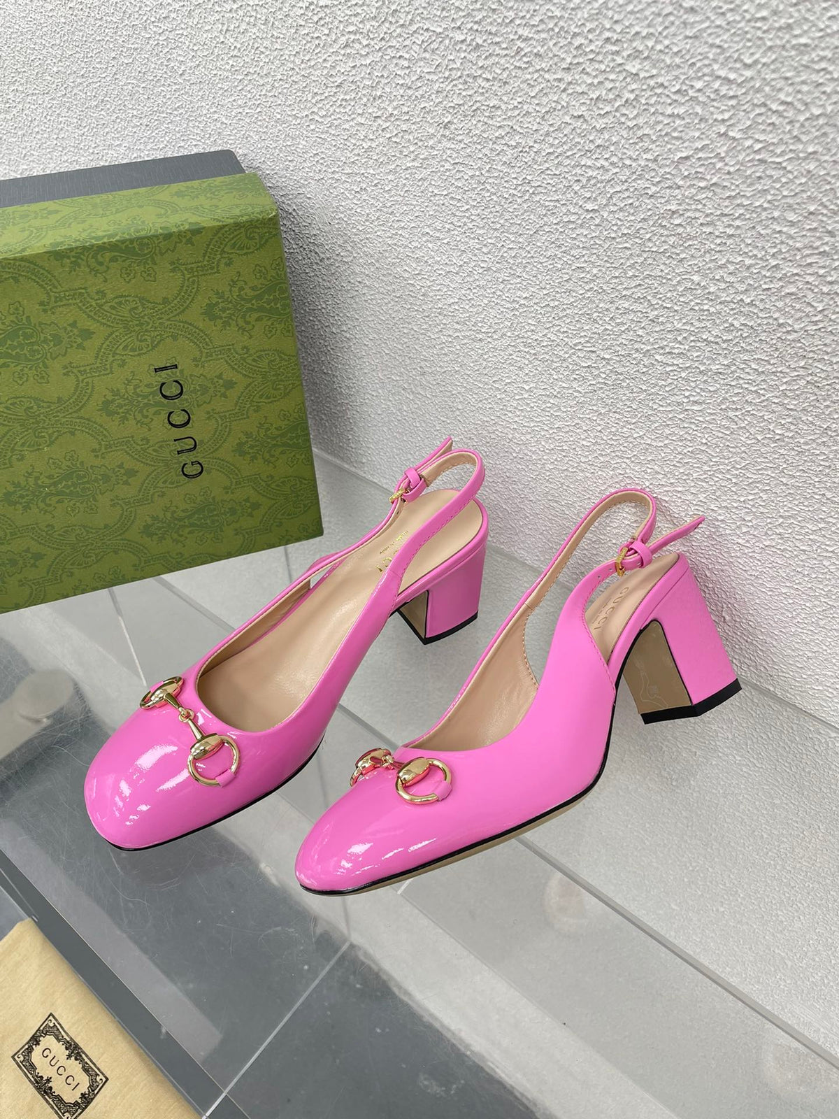 GG WOMEN'S HORSEBIT SLINGBACK 65MM IN FUSICA PINK CALFSKIN