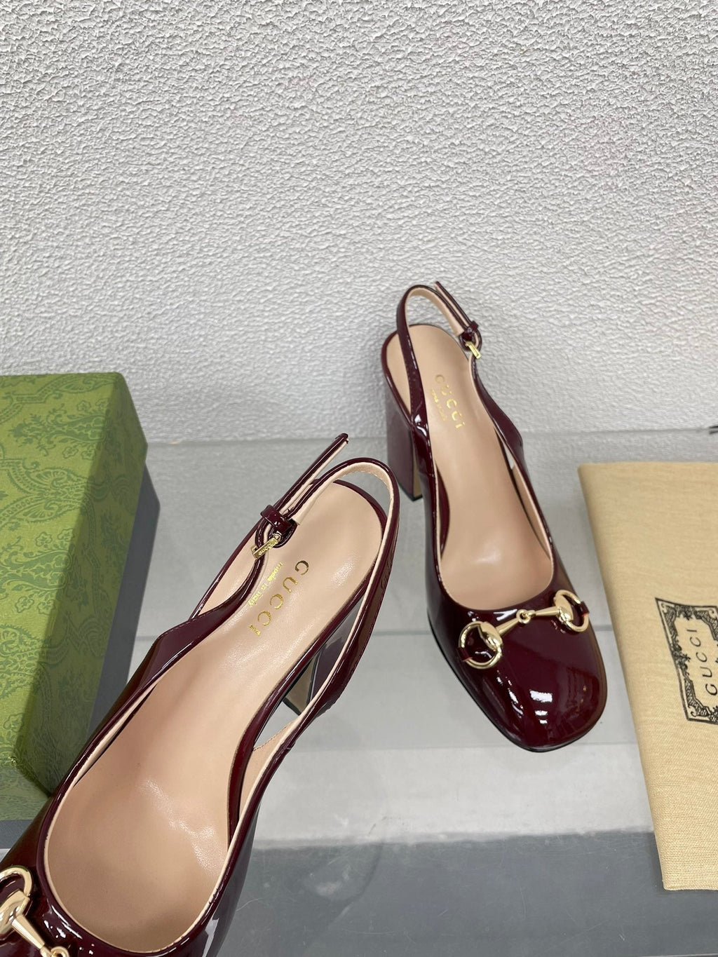 GG WOMEN'S HORSEBIT SLINGBACK 95MM IN WINE RED CALFSKIN