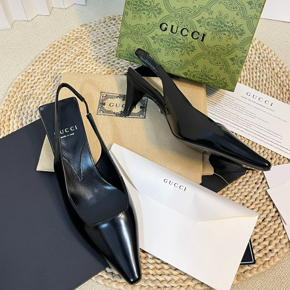 GG Women's G plain leather logo slingbacks Black