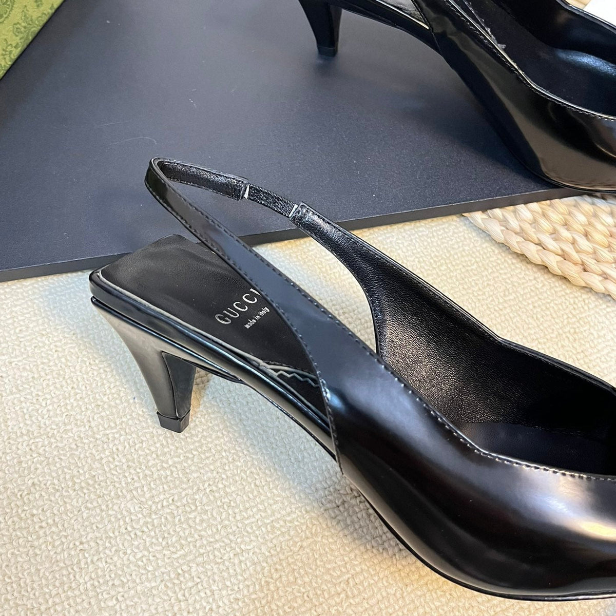 GG Women's G plain leather logo slingbacks Black